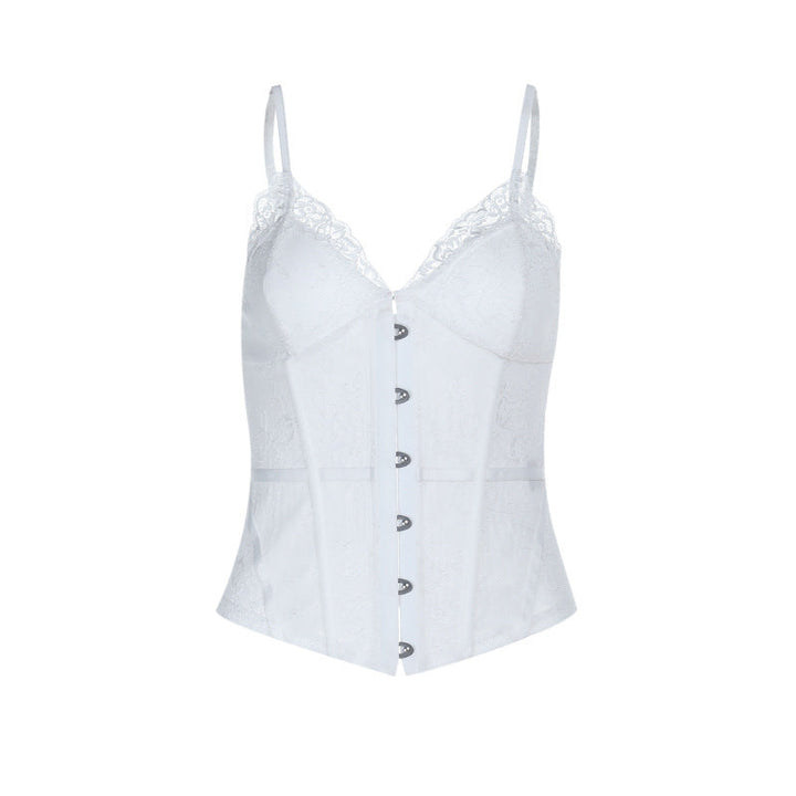 Lace hem v neck backless corset cami top  | Festival Outfits Women