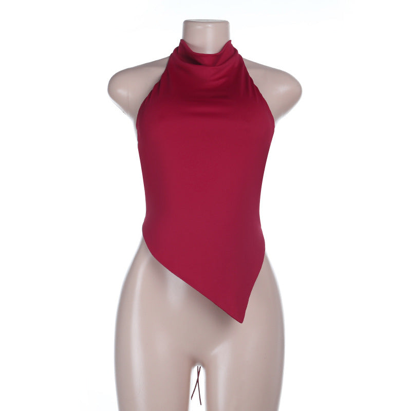 Irregular halter self tie backless solid top  | Festival Outfits Women