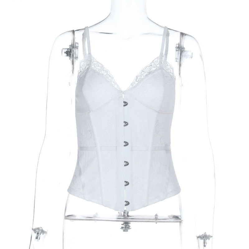Lace hem v neck backless corset cami top  | Festival Outfits Women