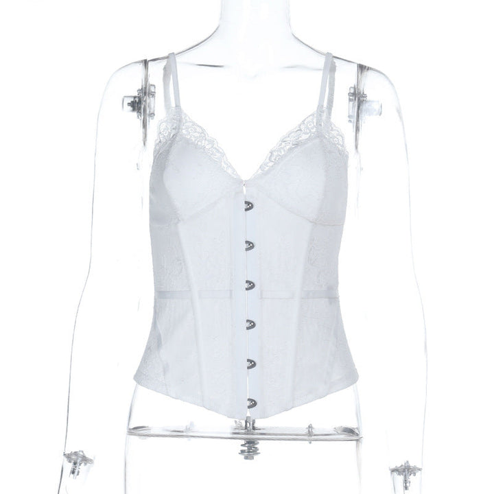 Lace hem v neck backless corset cami top  | Festival Outfits Women