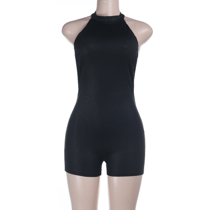 Halter button backless solid romper  | Festival Outfits Women