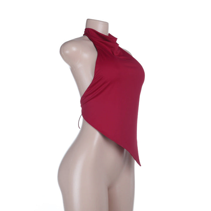 Irregular halter self tie backless solid top  | Festival Outfits Women