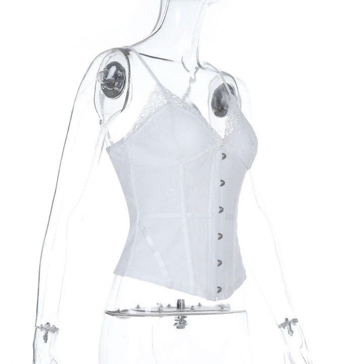 Lace hem v neck backless corset cami top  | Festival Outfits Women