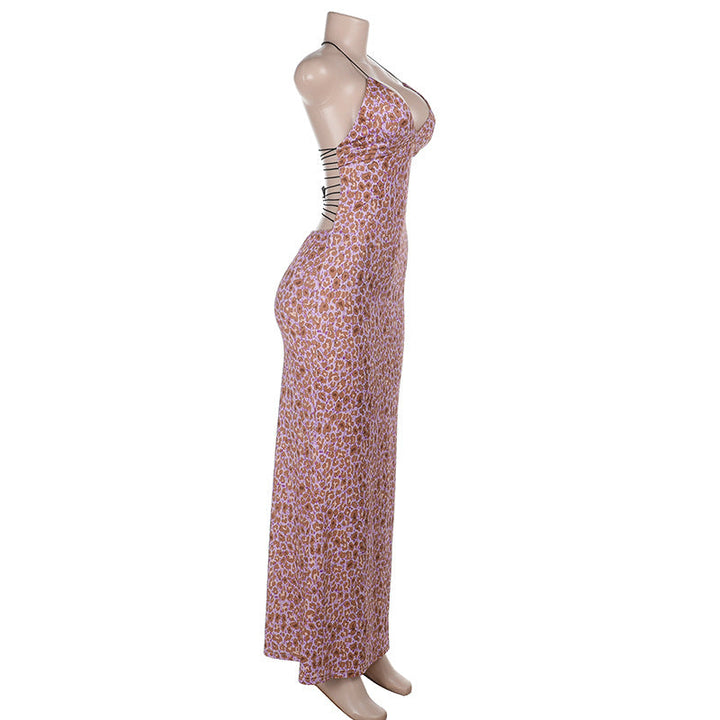 Print v neck cross back backless maxi dress  | Festival Outfits Women