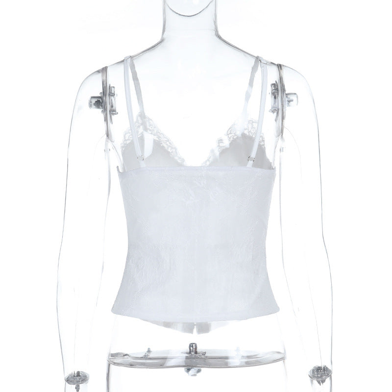 Lace hem v neck backless corset cami top  | Festival Outfits Women