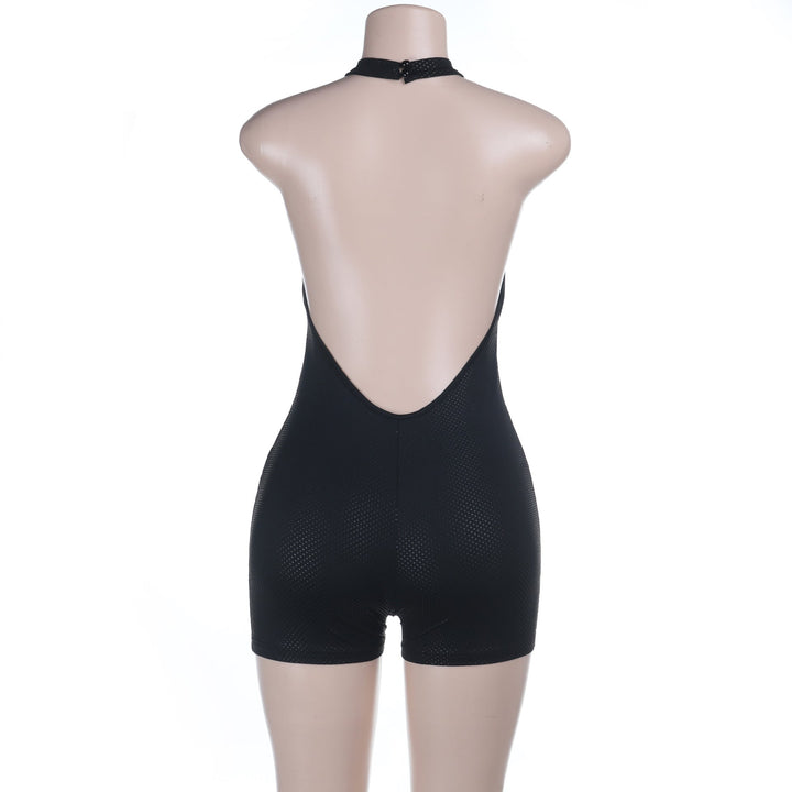 Halter button backless solid romper  | Festival Outfits Women