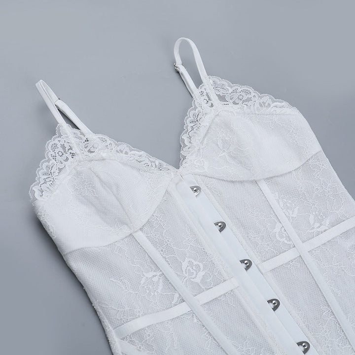 Lace hem v neck backless corset cami top  | Festival Outfits Women