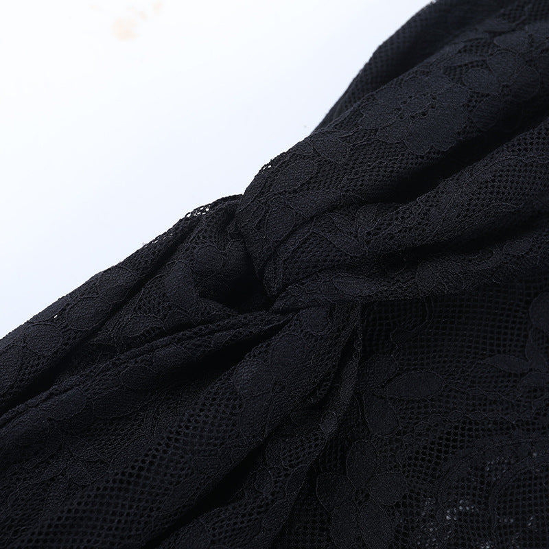 Off shoulder lace ruched solid mini dress  | Festival Outfits Women