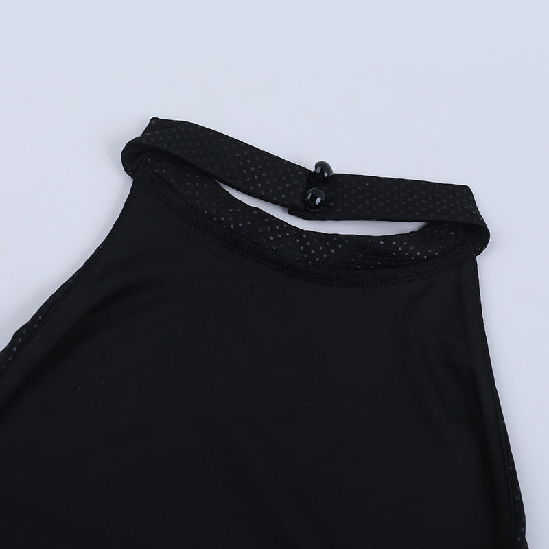 Halter button backless solid romper  | Festival Outfits Women