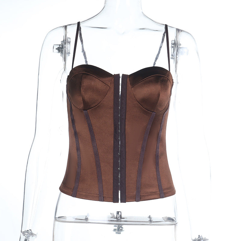 Satin button corset backless cami top  | Festival Outfits Women