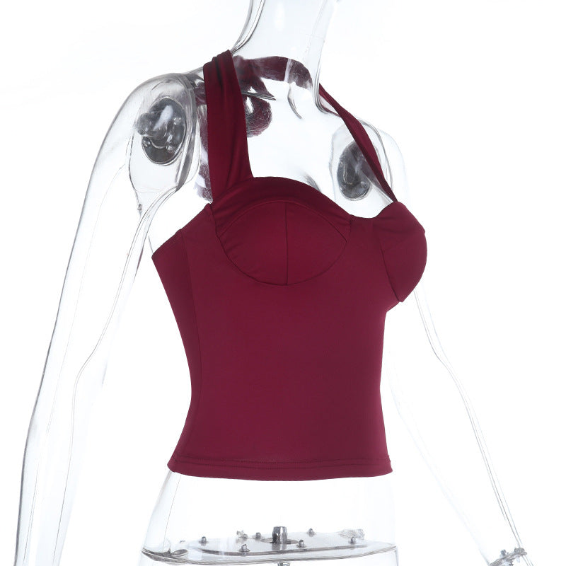 Halter self tie backless v neck solid top  | Festival Outfits Women