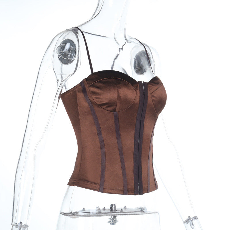 Satin button corset backless cami top  | Festival Outfits Women