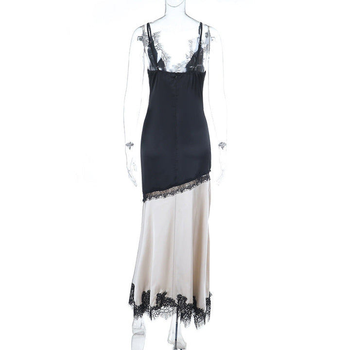 Lace hem v neck slit irregular cami maxi dress  | Festival Outfits Women