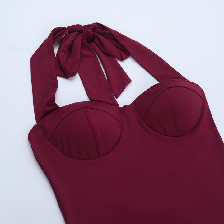 Halter self tie backless v neck solid top  | Festival Outfits Women