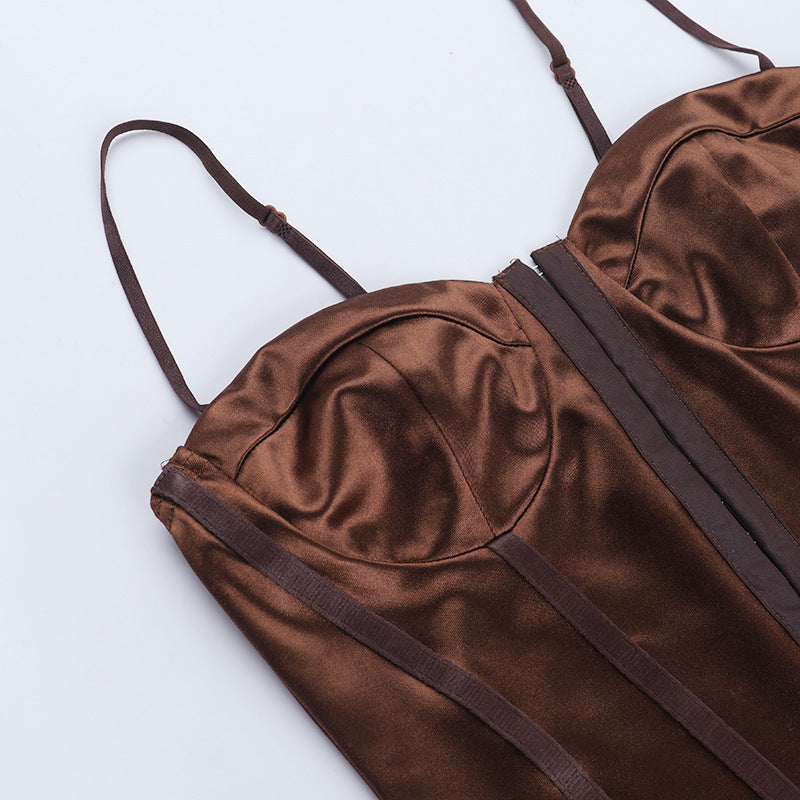 Satin button corset backless cami top  | Festival Outfits Women