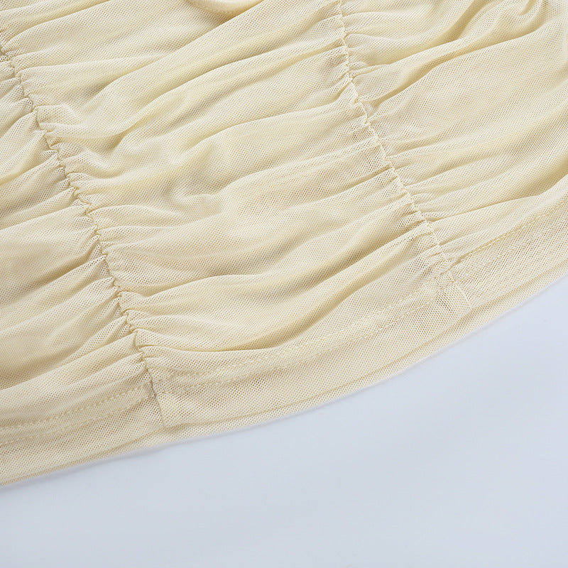 Long sleeve ruched self tie mesh solid top  | Festival Outfits Women