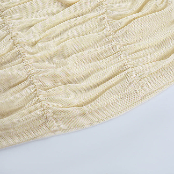 Long sleeve ruched self tie mesh solid top  | Festival Outfits Women