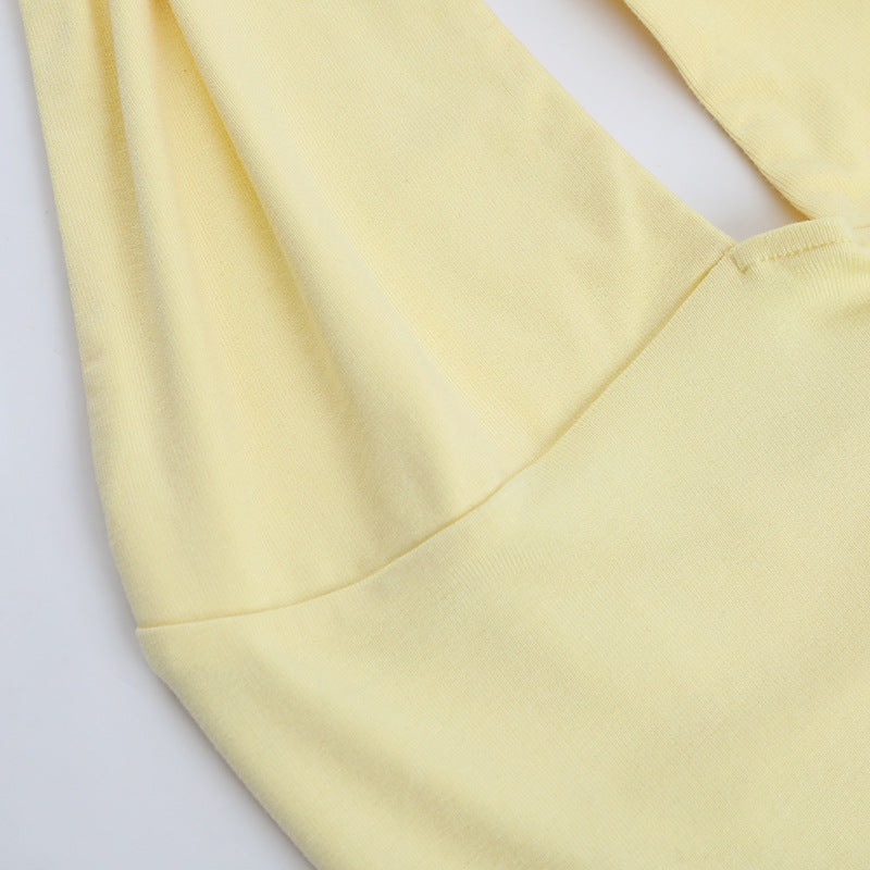 Hollow out self tie halter backless solid cut out top  | Festival Outfits Women