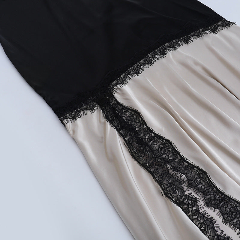 Lace hem v neck slit irregular cami maxi dress  | Festival Outfits Women