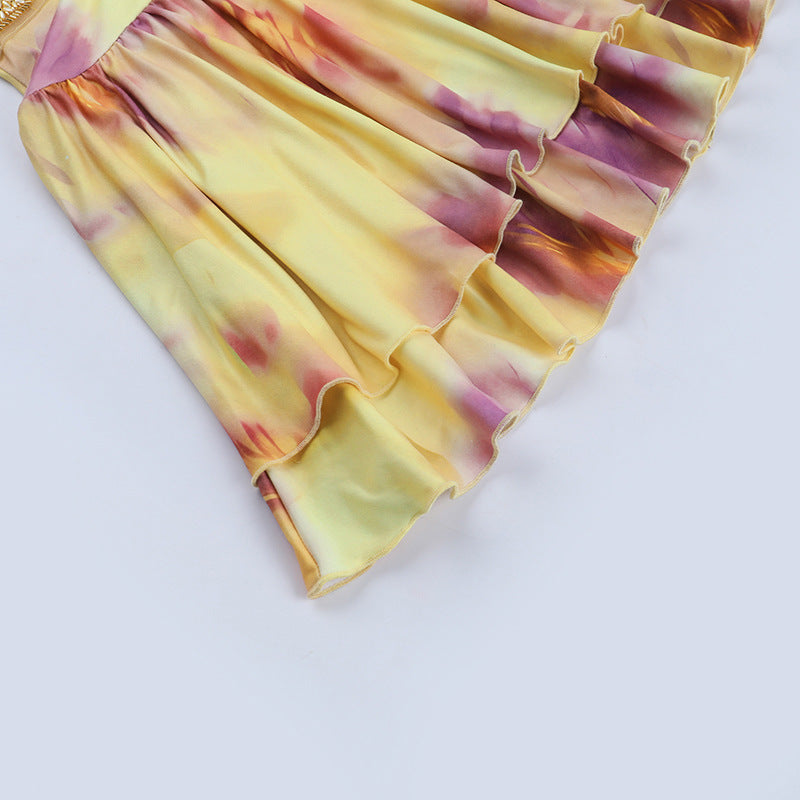 Halter self tie print deep v neck mini dress  | Festival Outfits Women