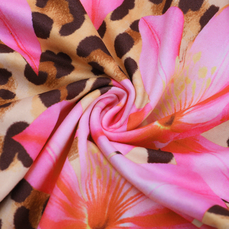 Leopard print v neck self tie halter button bodysuit  | Festival Outfits Women