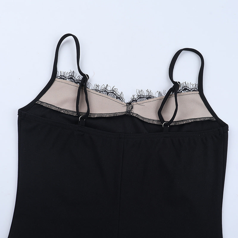 Patchwork lace hem backless cami mini dress  | Festival Outfits Women