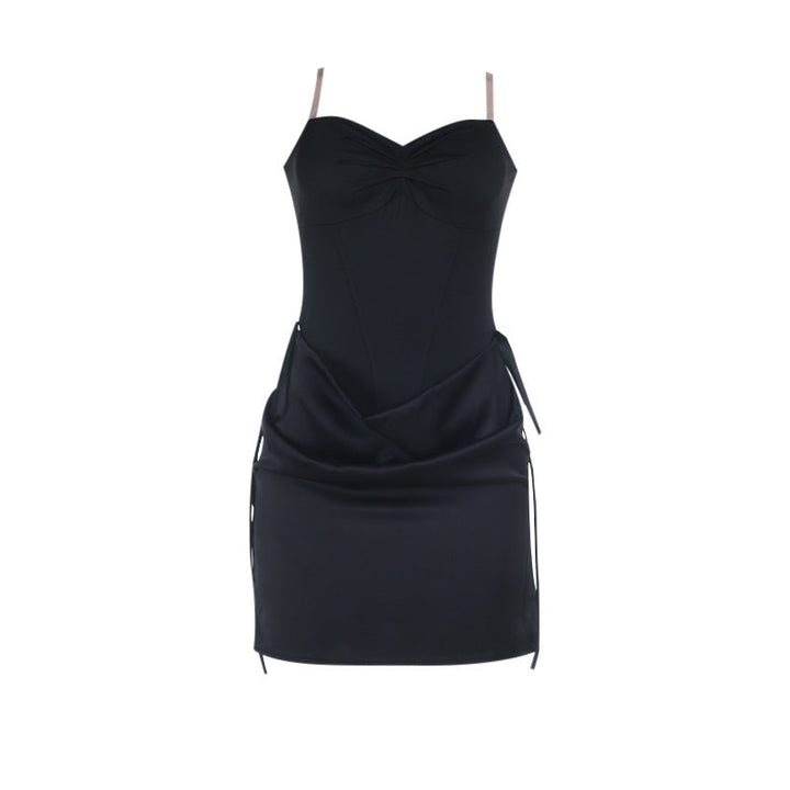 Ruched v neck backless solid cami mini dress  | Festival Outfits Women