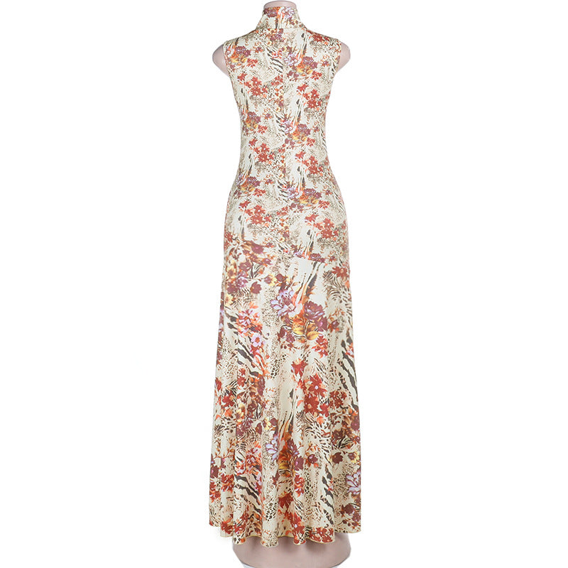 Slit hollow out print sleeveless cut out maxi dress  | Festival Outfits Women