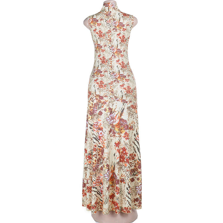 Slit hollow out print sleeveless cut out maxi dress  | Festival Outfits Women