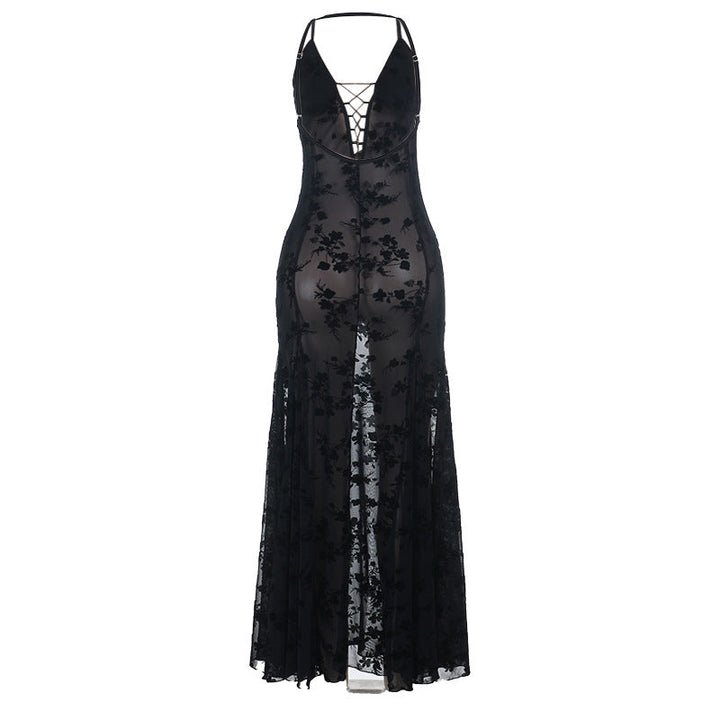 Hollow out see through v neck cami cut out maxi dress  | Festival Outfits Women