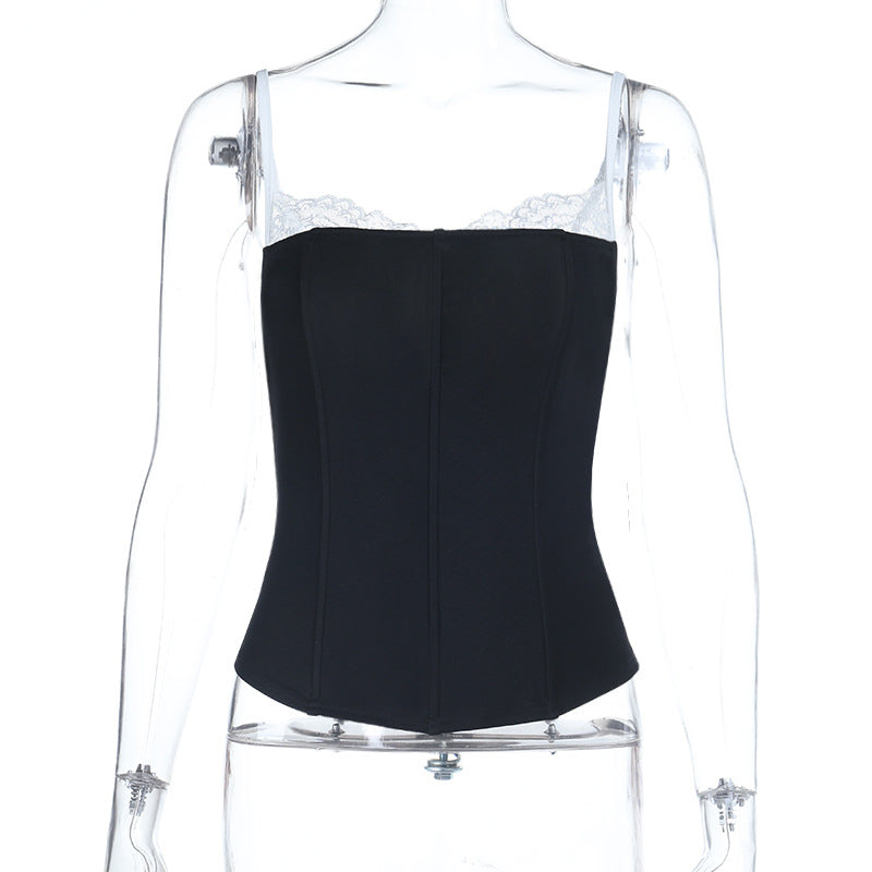 Lace hem patchwork backless cami top  | Festival Outfits Women