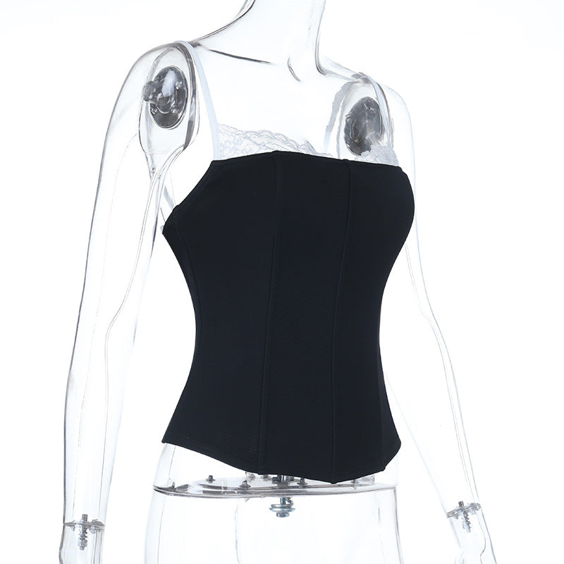 Lace hem patchwork backless cami top  | Festival Outfits Women