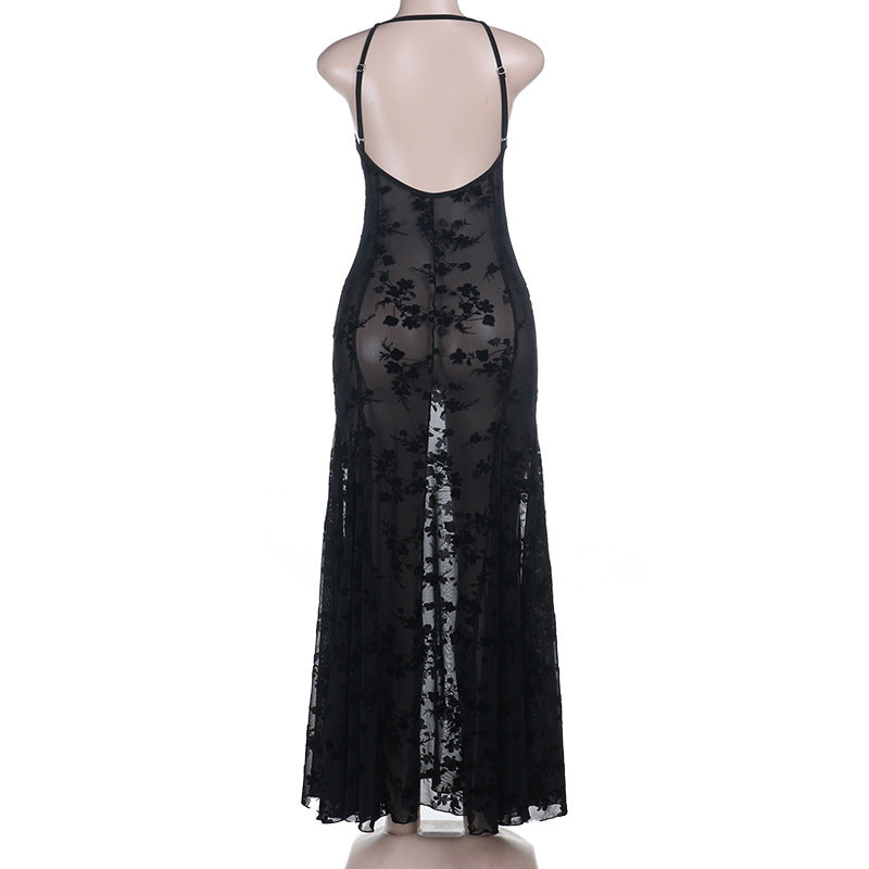 Hollow out see through v neck cami cut out maxi dress  | Festival Outfits Women