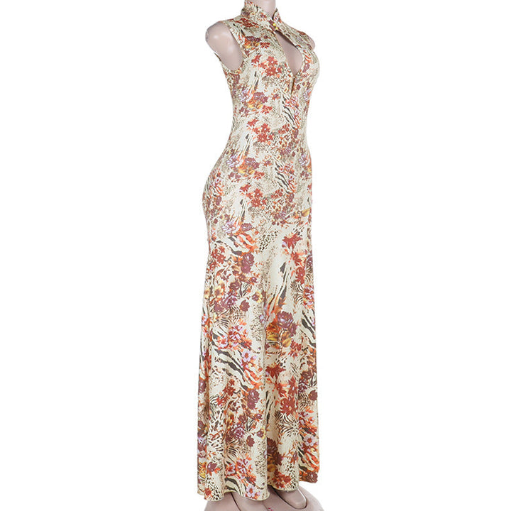 Slit hollow out print sleeveless cut out maxi dress  | Festival Outfits Women