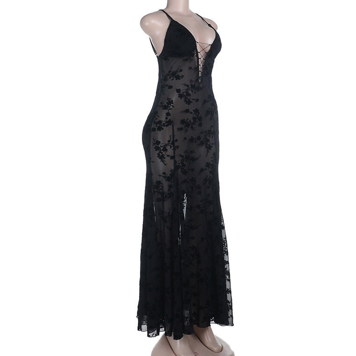 Hollow out see through v neck cami cut out maxi dress  | Festival Outfits Women