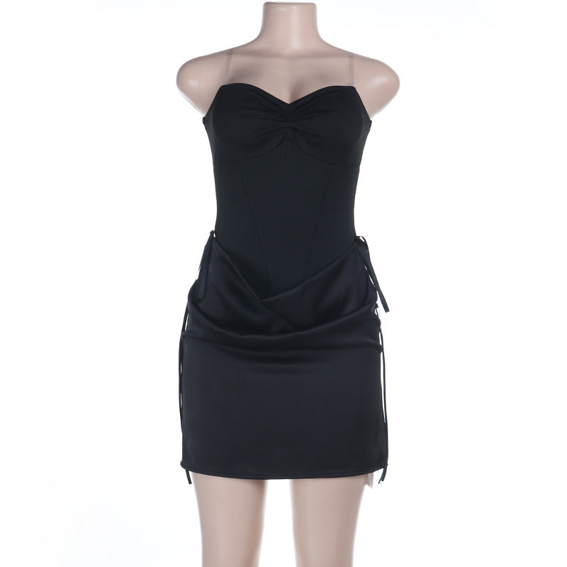 Ruched v neck backless solid cami mini dress  | Festival Outfits Women