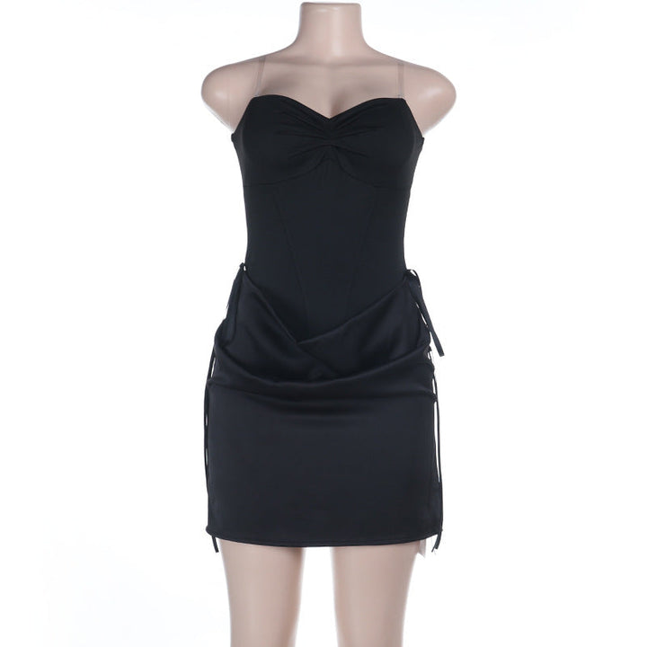 Ruched v neck backless solid cami mini dress  | Festival Outfits Women