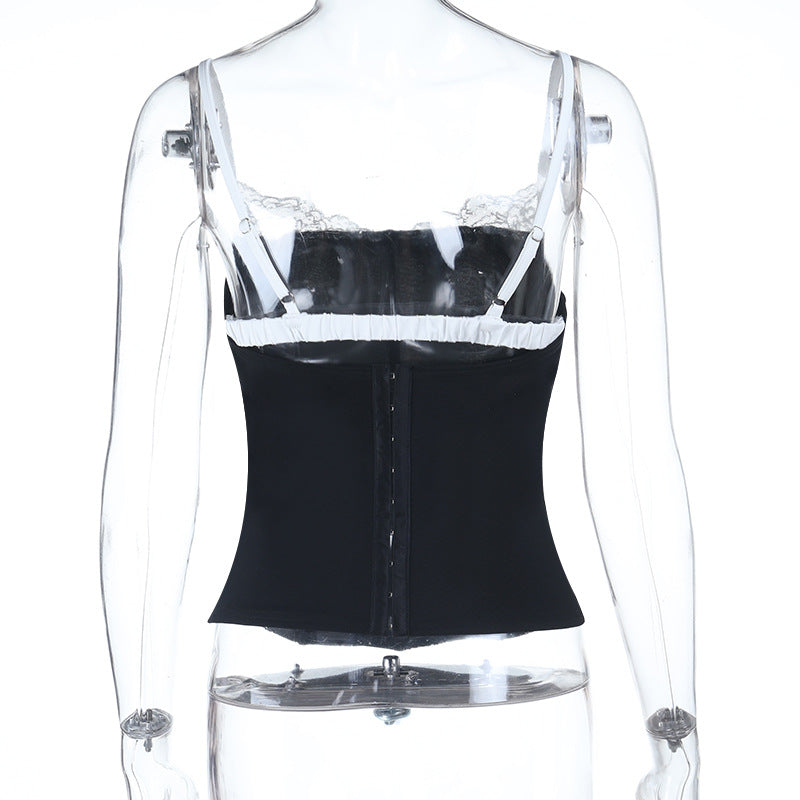 Lace hem patchwork backless cami top  | Festival Outfits Women