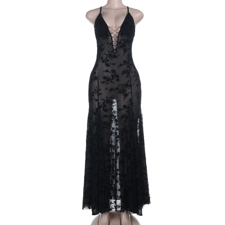 Hollow out see through v neck cami cut out maxi dress  | Festival Outfits Women