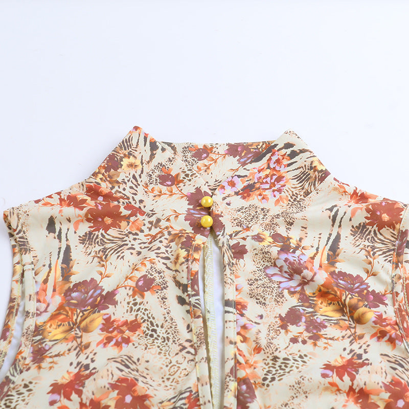 Slit hollow out print sleeveless cut out maxi dress  | Festival Outfits Women