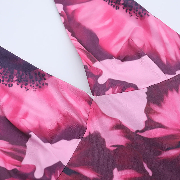 Halter self tie flower print v neck maxi dress  | Festival Outfits Women