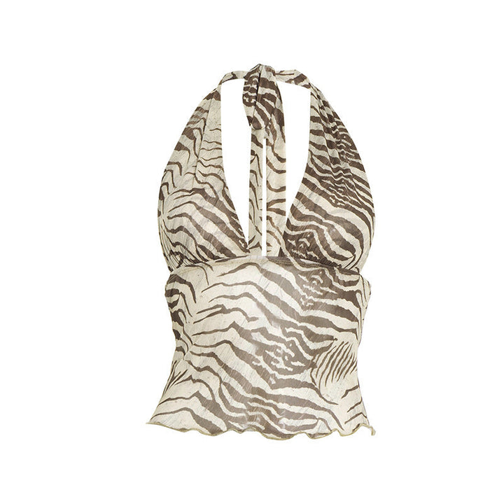 Halter self tie print v neck backless top  | Festival Outfits Women