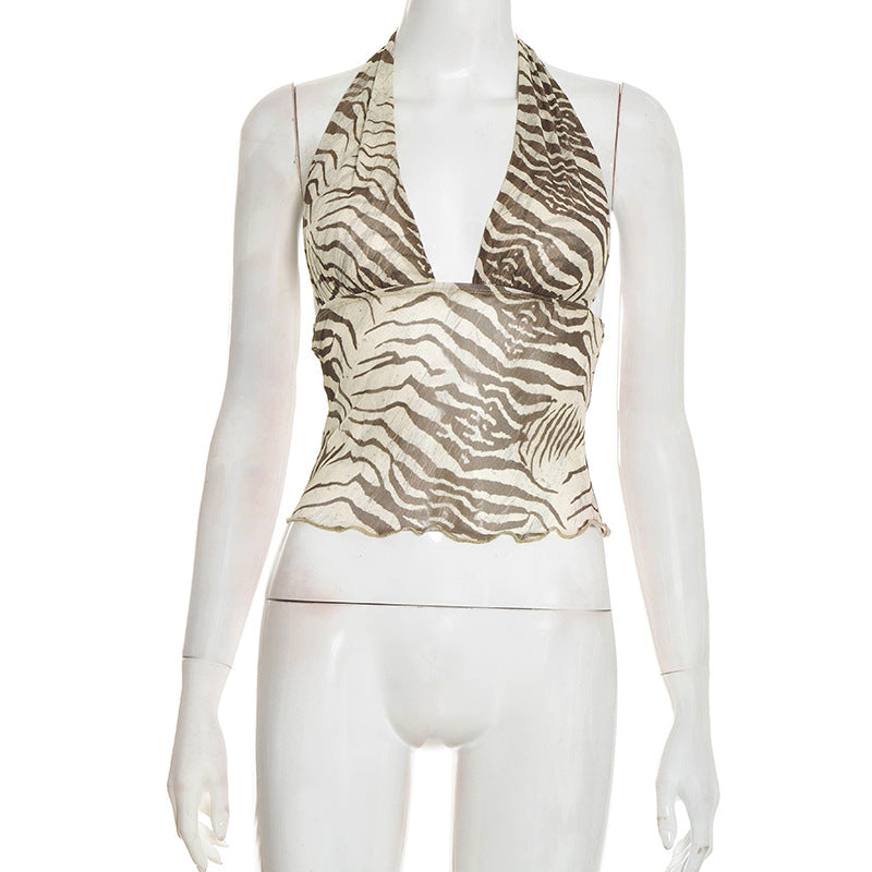 Halter self tie print v neck backless top  | Festival Outfits Women