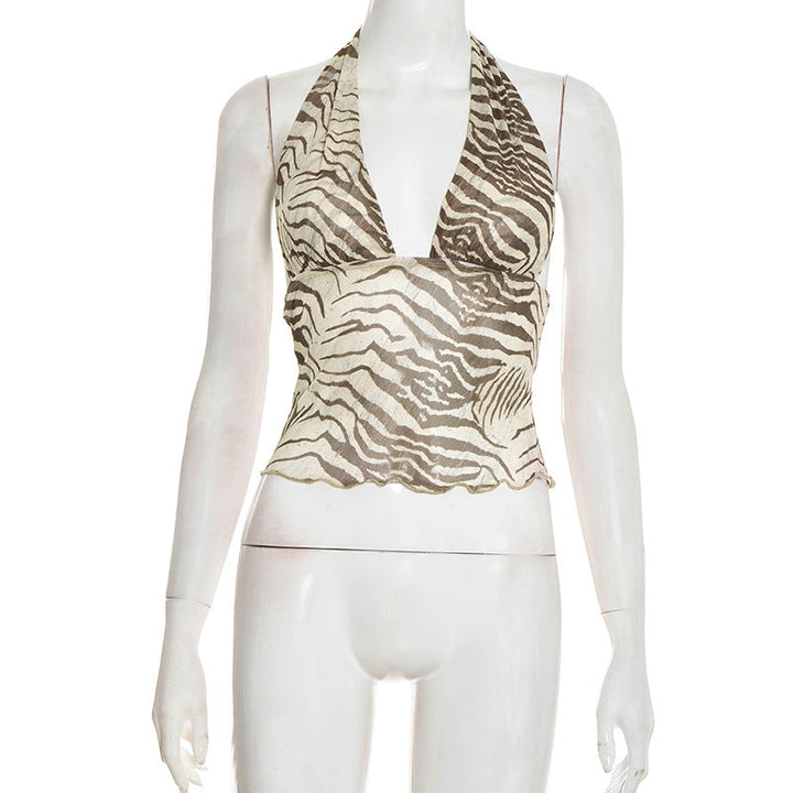 Halter self tie print v neck backless top  | Festival Outfits Women