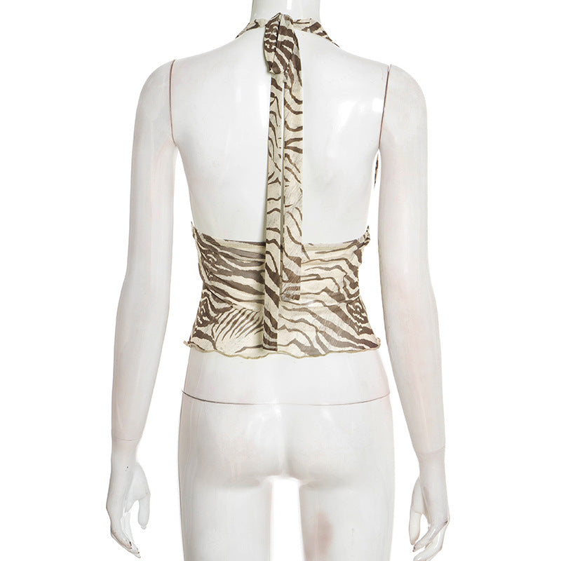 Halter self tie print v neck backless top  | Festival Outfits Women