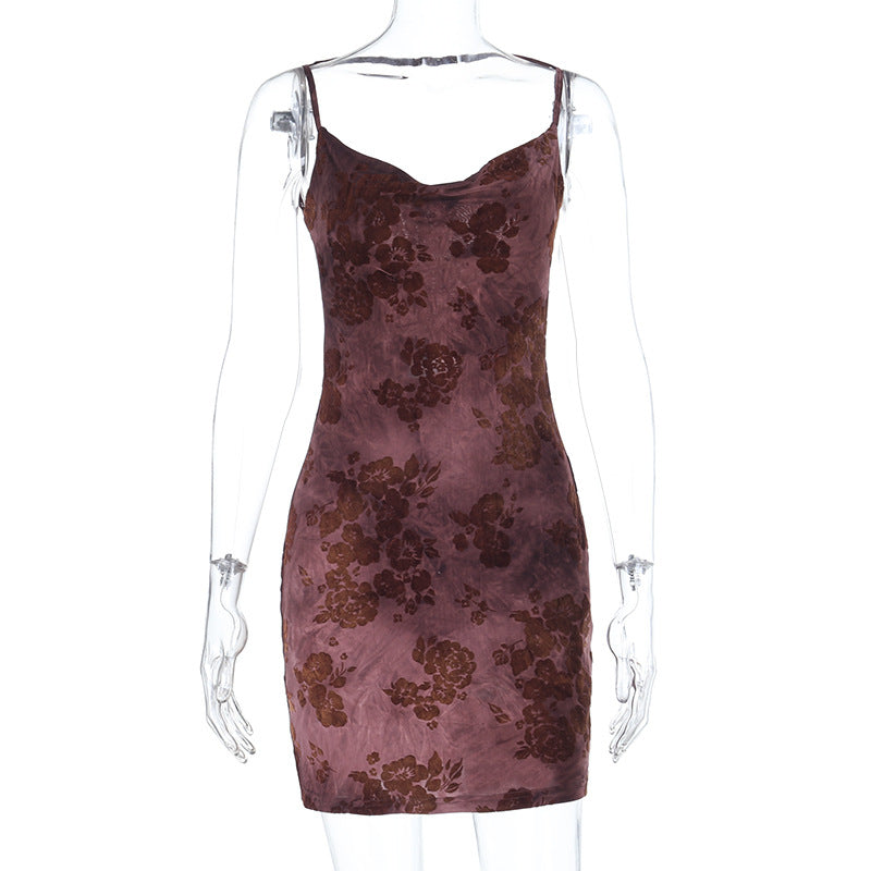 Cowl neck flower print backless cami mini dress  | Festival Outfits Women