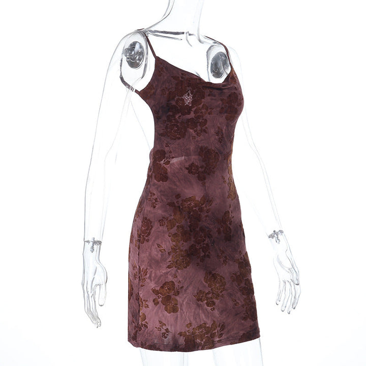 Cowl neck flower print backless cami mini dress  | Festival Outfits Women