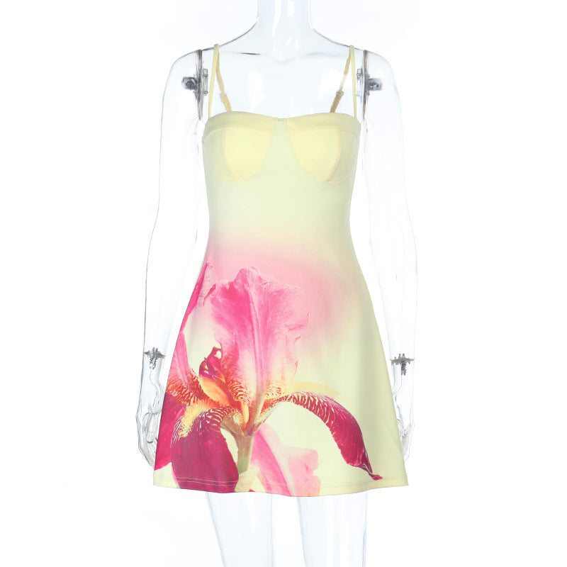 Flower print backless contrast cami mini dress  | Festival Outfits Women