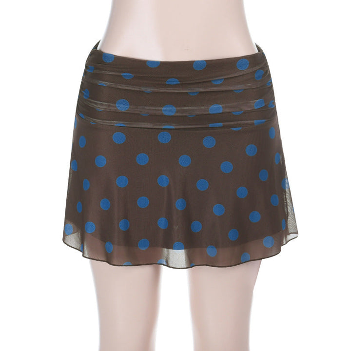 Polka dot A line ruched mesh mini skirt  | Festival Outfits Women