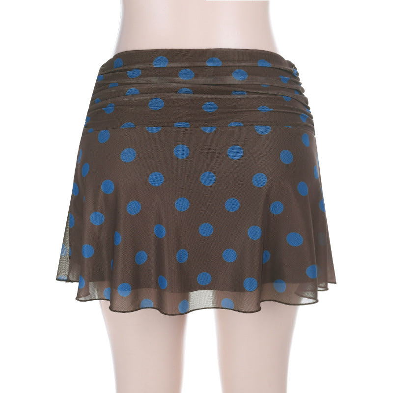 Polka dot A line ruched mesh mini skirt  | Festival Outfits Women